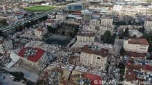 07.02.2023
Aerial photo shows the destruction in Hatay city center, southern Turkey, Tuesday, Feb. 7, 2023. Search teams and emergency aid from around the world poured into Turkey and Syria on Tuesday as rescuers working in freezing temperatures dug â€” sometimes with their bare hands â€” through the remains of buildings flattened by a magnitude 7.8 earthquake. The death toll soared above 5,000 and was still expected to rise. of collapsed buildings across the region. (IHA via AP)