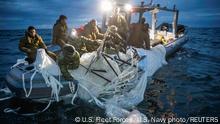 Sailors assigned to Explosive Ordnance Disposal Group 2 recover a suspected Chinese high-altitude surveillance balloon that was downed by the United States over the weekend over U.S. territorial waters off the coast of Myrtle Beach, South Carolina, U.S., February 5, 2023. U.S. Fleet Forces/U.S. Navy photo/Handout via REUTERS
