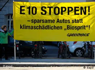 'Efficient cars instead of environmentally harmful biofuel' reads a sign from Greenpeace in German