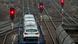 Cars being transported by train Cars being transported by train