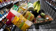 PRODUKTION - 18.01.2023, Bayern, Neubiberg: Verschiedene Lebensmittel liegen in einem Supermarkt in einem Einkaufswagen. Die Inflation in Deutschland hat Ende des vergangenen Jahres auf hohem Niveau an Tempo verloren. Wie sich die Teuerungsrate im Januar entwickelt hat, gibt das Statistische Bundesamt an diesem Donnerstag in einer ersten Schätzung bekannt. (zu dpa «Bundesamt gibt Inflationsrate für Januar 2023 bekannt») Foto: Sven Hoppe/dpa +++ dpa-Bildfunk +++