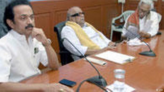 Indien Tamil Nadu, M. Karunanidhi, M. K. Stalin und K. Anbazhagan (UNI)