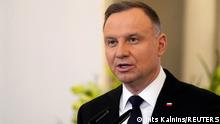 FILE PHOTO: Polish President Andrzej Duda speaks during a news conference in Riga, Latvia February 1, 2023. REUTERS/Ints Kalnins/File Photo