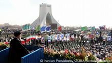 February 11, 2023, Tehran, Tehran, Iran: Iranian President EBRAHIM RAISI addresses the crowd at the 44th anniversary of the 1979 Islamic Revolution, at the Azadi (Freedom) square in Tehran, Iran, on February 11, 2023. The event marks the 44th anniversary of the Islamic revolution, ten days after Ayatollah Ruhollah Khomeini's return from his exile in Paris to Iran, toppling the monarchy system and forming the Islamic Republic. (Credit Image: Â© Iranian Presidency via ZUMA Press Wire