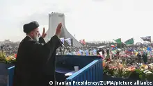 February 11, 2023, Tehran, Tehran, Iran: Iranian President EBRAHIM RAISI addresses the crowd at the 44th anniversary of the 1979 Islamic Revolution, at the Azadi (Freedom) square in Tehran, Iran, on February 11, 2023. The event marks the 44th anniversary of the Islamic revolution, ten days after Ayatollah Ruhollah Khomeini's return from his exile in Paris to Iran, toppling the monarchy system and forming the Islamic Republic. (Credit Image: Â© Iranian Presidency via ZUMA Press Wire
