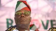 Candidate of the opposition Peoples Democratic Party (PDP) Atiku Abubakar looks on during a party campiagn rally in Abeokuta, southwest Nigeria, on January 18, 2023 ahead of February 25 presidential election. (Photo by PIUS UTOMI EKPEI / AFP)