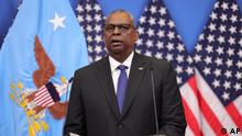 United States Secretary of Defense Lloyd Austin speaks during a media conference after a meeting of NATO defense ministers at NATO headquarters in Brussels, Tuesday, Feb. 14, 2023. (AP Photo/Olivier Matthys)