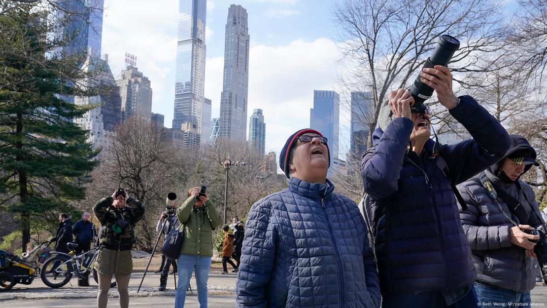 Una multitud se reúne para contemplar un búho real euroasiático llamado Flaco en Central Park, Nueva York, el lunes 6 de febrero de 2023.