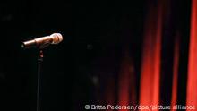 30.03.2009**Ein Mikrofon steht in einem Theater vor einem roten Vorhang. (Illustration zu dpa EU-Parlament fordert mehr Geld für Kultur wegen Corona-Krise) +++ dpa-Bildfunk +++