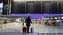 17/02/2023 A view of Frankfurt Airport as workers strike, after German trade union Verdi called on workers at Frankfurt, Munich, Stuttgart, Hamburg, Dortmund, Hanover and Bremen airports to go on a 24-hour strike, in Frankfurt, Germany February 17, 2023. REUTERS/Heiko Becker
