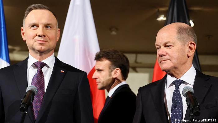 München Sicherheitskonferenz MSC l Andrzej Duda, Emmanuel Macron und Olaf Scholz