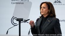 Kamala Harris, Vizepräsidentin der USA, nimmt an der Sicherheitskonferenz teil. Die 59. Münchner Sicherheitskonferenz (MSC) findet vom 17. bis zum 19. Februar 2023 im Hotel Bayerischer Hof in München statt. +++ dpa-Bildfunk +++