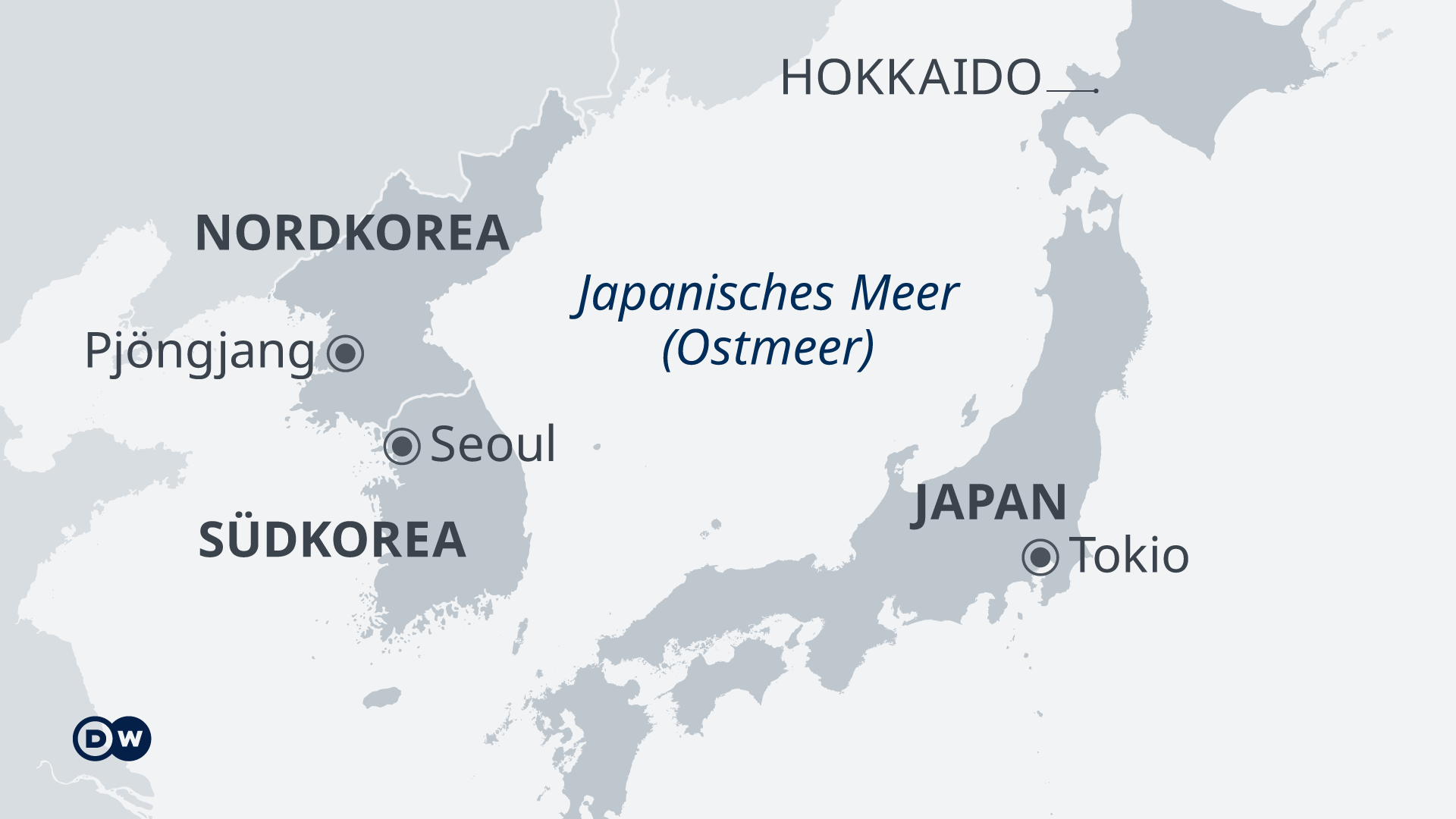 Karte Japan Süd- und Nord Korea und Hokaido 