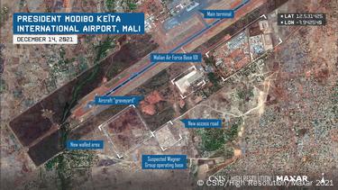 Satellite image of the airport in Bamako, Mali, where the Wagner group allegedly has a base