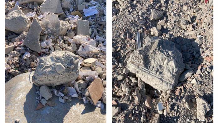 Zwei zusammengeschnittene Bilder von Trümmern aus dem Expertenbericht der Ostmediterranen Universität.