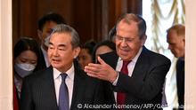 22.02.2023+++ Russian Foreign Minister Sergei Lavrov and China's Director of the Office of the Central Foreign Affairs Commission Wang Yi enter a hall during a meeting in Moscow on February 22, 2023. (Photo by Alexander NEMENOV / POOL / AFP) (Photo by ALEXANDER NEMENOV/POOL/AFP via Getty Images)