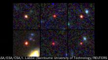 Images of six candidate massive galaxies, seen 540 million to 770 million years after the Big Bang, are shown in this undated handout image based on observations by NASA's James Webb Space Telescope, as one of them (bottom left) could contain as many stars as our present-day Milky Way, but is 30 times more compact. NASA, ESA, CSA, I. Labbe (Swinburne University of Technology)/Handout via REUTERS THIS IMAGE HAS BEEN SUPPLIED BY A THIRD PARTY. MANDATORY CREDIT
