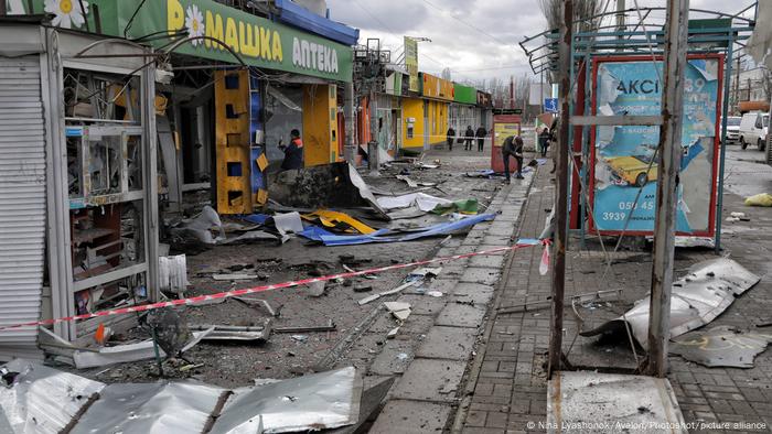 Destruição devido à guerra em Kherson, no sul da Ucrânia