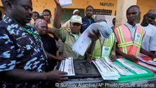 25.02.2023
Electoral officials count ballots in front of party agents and observers at a polling station in Yola, Nigeria, Saturday, Feb. 25, 2023. Voters in Africa's most populous nation are heading to the polls Saturday to choose a new president, following the second and final term of incumbent Muhammadu Buhari. (AP Photo/Sunday Alamba)
