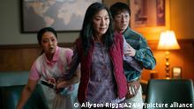This image released by A24 shows Stephanie Hsu, from left, Michelle Yeoh and Ke Huy Quan in a scene from Everything Everywhere All At Once. (Allyson Riggs/A24 via AP)