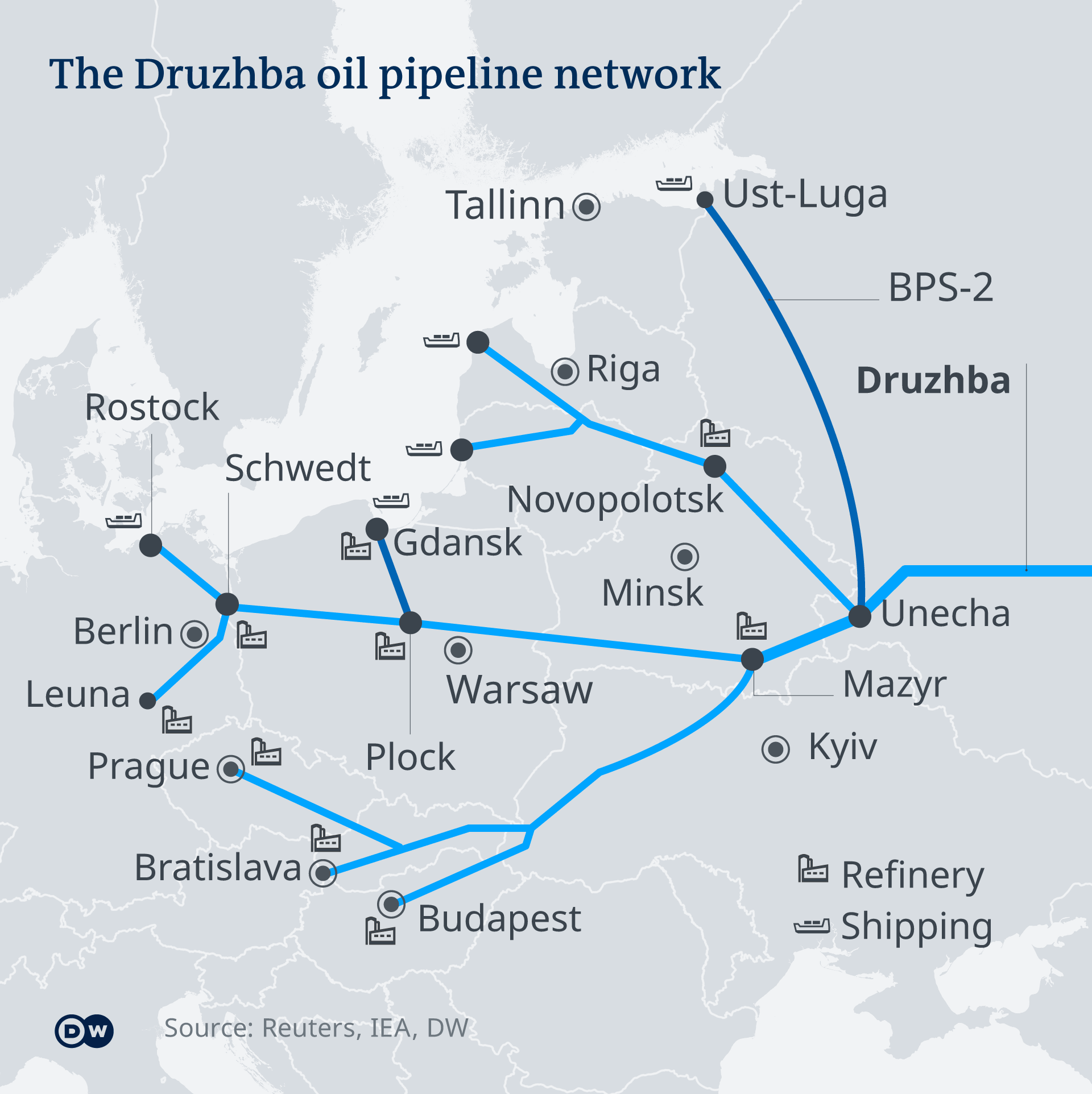 A map of an oil pipeline network
