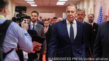 In this handout photo released by Russian Foreign Ministry Press Service, Russian Foreign Minister Sergey Lavrov walks on the sideline of G20 foreign minister's meeting in New Delhi, India, Thursday, March 2, 2023. (Russian Foreign Ministry Press Service via AP)