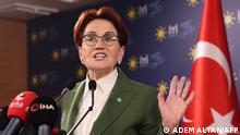 03/03/2023 Leader of IYI Party, Meral Aksener, makes a statement at the party headquarters in Ankara, Turkey on March 3, 2023. (Photo by Adem ALTAN / AFP)