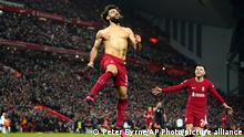 March 5, 2023**Liverpool's Mohamed Salah celebrates after scoring his side's sixth goal during the English Premier League soccer match between Liverpool and Manchester United at Anfield in Liverpool, England, Sunday, March 5, 2023. (Peter Byrne/PA via AP)