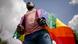 A man with a rainbow flag A man with a rainbow flag