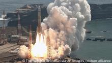 The Japan Aerospace Exploration Agency (JAXA)'s first H3 Launch Vehicle with Advanced Land Observing Satellite-3 DAICHI-3 (ALOS-3), which is designed to assess damage in the event of disasters, onboard launches at Tanegashima Space Center in Minami Tane Town, Kagoshima Prefecture on March 7, 2023. The first H3 rocket was originally set to blast off on the morning of Feb. 17, but the launch was aborted at the last minute. The H3 is the result of a joint undertaking by JAXA, MHI and other entities that began in 2014. The rocket is 57 meters long and 5.2 meters in diameter. About 206 billion yen has been poured into the project to date. ( The Yomiuri Shimbun via AP Images )