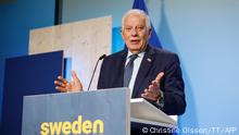 European Union Foreign Minister Josep Borrell Fontelles gives a press conference during the informal meeting of EU defence ministers in Marsta, outside Stockholm, on March 8, 2023. (Photo by Christine OLSSON / TT News Agency / AFP) / Sweden OUT