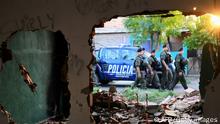 Members of Argentina's Gendarmerie patrol the neighborhood Los Pumitas in the north of Rosario, Santa Fe, Argentina on March 8, 2023. - The Argentine government on March 8, 2023, deployed the first police reinforcements to combat drug trafficking in the agro-industrial city of Rosario, 300 km north of Buenos Aires, in reaction to recent episodes of violence that claimed the life of a child in a shootout. (Photo by AFP) (Photo by -/AFP via Getty Images)