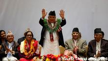 Newly-elected President Ram Chandra Paudel waves towards the media after being elected as the third president of Nepal at the Parliament in Kathmandu, Nepal March 9, 2023. REUTERS/Navesh Chitrakar 