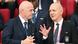 Gianni Infantino and Bernd Neundorf speak at a 2022 World Cup match Gianni Infantino and Bernd Neundorf speak at a 2022 World Cup match