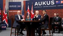 U.S. President Joe Biden, Australian Prime Minister Anthony Albanese and British Prime Minister Rishi Sunak gather for a trilateral meeting, at Naval Base Point Loma in San Diego, California U.S. March 13, 2023. REUTERS/Leah Millis