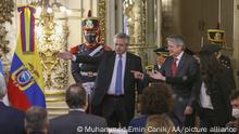 BUENOS AIRES, ARGENTINA - APRIL 18: Ecuadorian President Guillermo Lasso and Argentine President Alberto Fernandez hold a joint press conference after their meeting in Buenos Aires, Argentina on April 18, 2022. Muhammed Emin Canik / Anadolu Agency