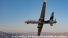 STYLELOCATIONThe General Atomics MQ-9 Reaper unmanned aerial vehicle flies a training mission over the Nevada Test and Training Range at Creech Air Force Base January 14, 2020 in Indian Springs, Nevada. Indian Springs United States of America - ZUMAp138 20200114_zaa_p138_005 Copyright: xA1cxWilliamxRioxRosado/UsxAirx