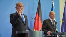 16/03/2023 Der Ministerpraesident des Staates Israel, Benjamin Netanyahu (l.) und Bundeskanzler Olaf Scholz geben am 16.03.2023 im Bundeskanzleramt in Berlin nach einem Treffen eine Pressekonferenz. Im Mittelpunkt des Gespraechs der beiden in Berlin standen laut Bundesregierung die bilterale Zusammenarbeit sowie internationale und regionale Sicherheitsthemen. (Siehe epd-Meldung vom 16.03.2023)