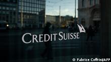 15.3.2023***A sign of Credit Suisse bank is seen on a branch in Geneva, on March 15, 2023. - Asian markets slid on March 16, 2023 led again by banks, with contagion talk sweeping across trading floors owing to fears about European giant Credit Suisse. (Photo by Fabrice COFFRINI / AFP)