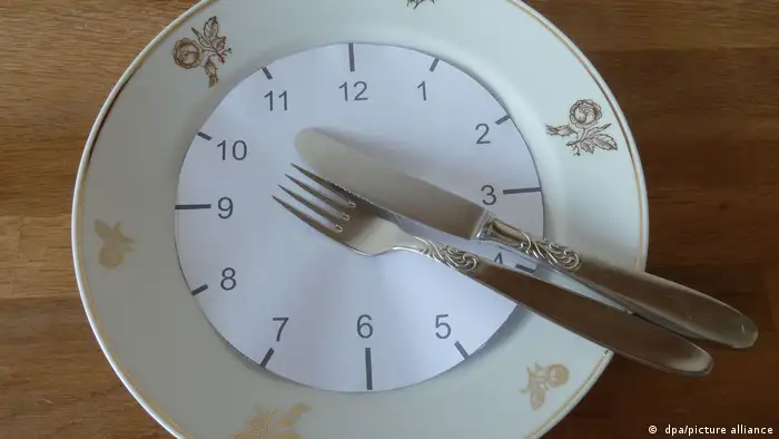 Fork and knife at the 4:20 position on a plate.