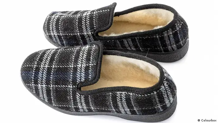 A pair of plaid slippers.
