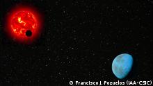 Künstlerische Darstellung des Planetensystems um TOI-2096
Beschreibung: Astronomen des Instituto de Astrofísica de Andalucía (IAA-CSIC) und der Universität Granada (Südspanien) haben in Zusammenarbeit mit der NASA ein neues und einzigartiges Planetensystem entdeckt, von dem die Forscher glauben, dass es der Schlüssel zum Verständnis der Entstehung von Planeten ist.
Credit: Francisco J. Pozuelos (IAA-CSIC)
