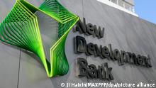 ©/MAXPPP - SHANGHAI, CHINA - DECEMBER 20: A logo is seen at the headquarters building of the BRICS New Development Bank (NDB) at the Shanghai Expo Park on December 20, 2020 in Shanghai, China. (Photo by Ji Haixin/VCG)