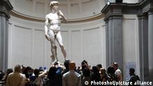 Visitors at the David by Michelangelo hall at the Galleria of Accademia reopening to public after the lockdown ,Florence, ITALY-02-06-2020