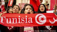 +++TUNIS, TUNISIA - MARCH 20, 2023+++ Hundreds of Tunisians gather to celebrate their Independence Day by shouting slogans with banners and Tunisian flags in their hands on Habib Bourguiba Street in Tunis, Tunisia on March 20, 2023. Yassine Gaidi / Anadolu Agency