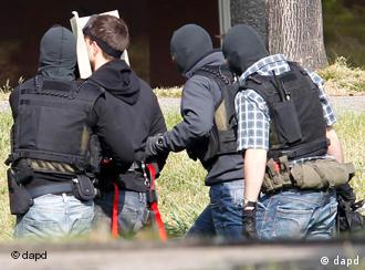 Police officers escorting suspect