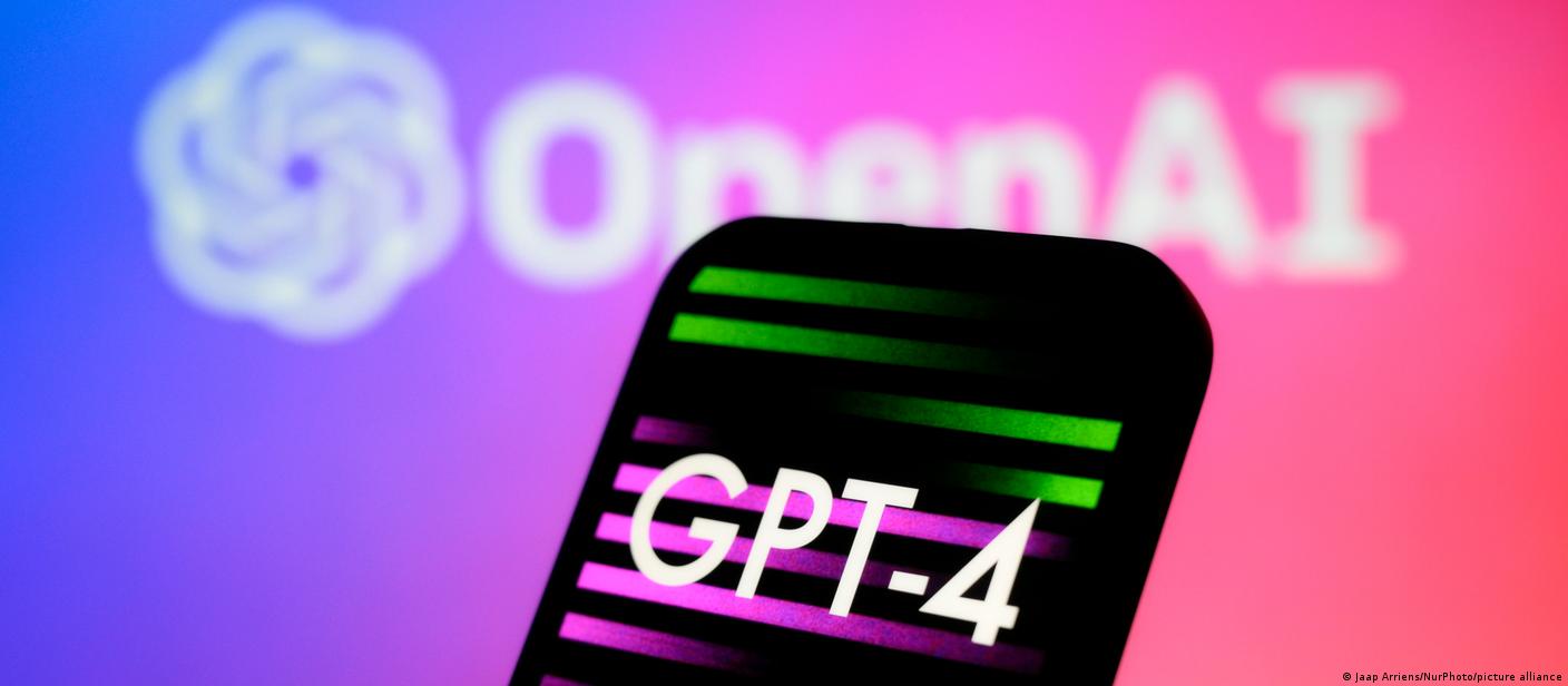 The GPT-4 logo with the OpenAI logo in the background