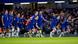 Chelsea players celebrate winning the penalty shootout in a Women's Champions League quarterfinal second leg match against Olympique Lyon at Stamford Bridge Chelsea players celebrate winning the penalty shootout in a Women's Champions League quarterfinal second leg match against Olympique Lyon at Stamford Bridge