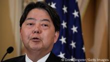 WASHINGTON, DC - JANUARY 11: Japanese Foreign Minister Hayashi Yoshimasa speaks during a news conference at the U.S. Department of State January 11, 2023 in Washington, DC. On Friday, President Joe Biden will meet with Japanese Prime Minister Fumio Kishida at the White House. (Photo by Drew Angerer/Getty Images)