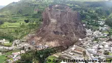 ALAUSI, ECUADOR - MARCH 29: An aerial view of the area hit by a major landslide as rescue activities continue despite heavy rain, in Alausi district of Chimborazo, Ecuador on March 28, 2023. A major landslide in the city of Alausi, in the Ecuadorian Andes mountains, buried several residences and entire families on Sunday, leaving 16 people dead, 16 wounded and about 500 people affected, authorities reported. Dario Ordonez / Anadolu Agency